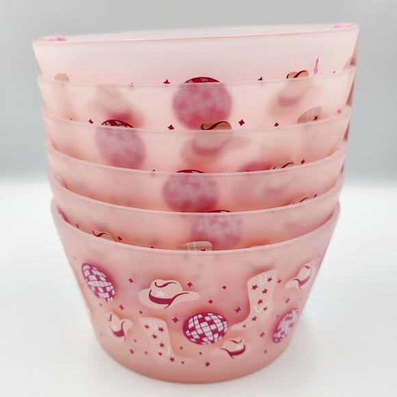 NWT Pink Silicone 5-piece Utensil Set & 6 Set of Cowgirl Print Bowls Youth Girls - Picture 3 of 7